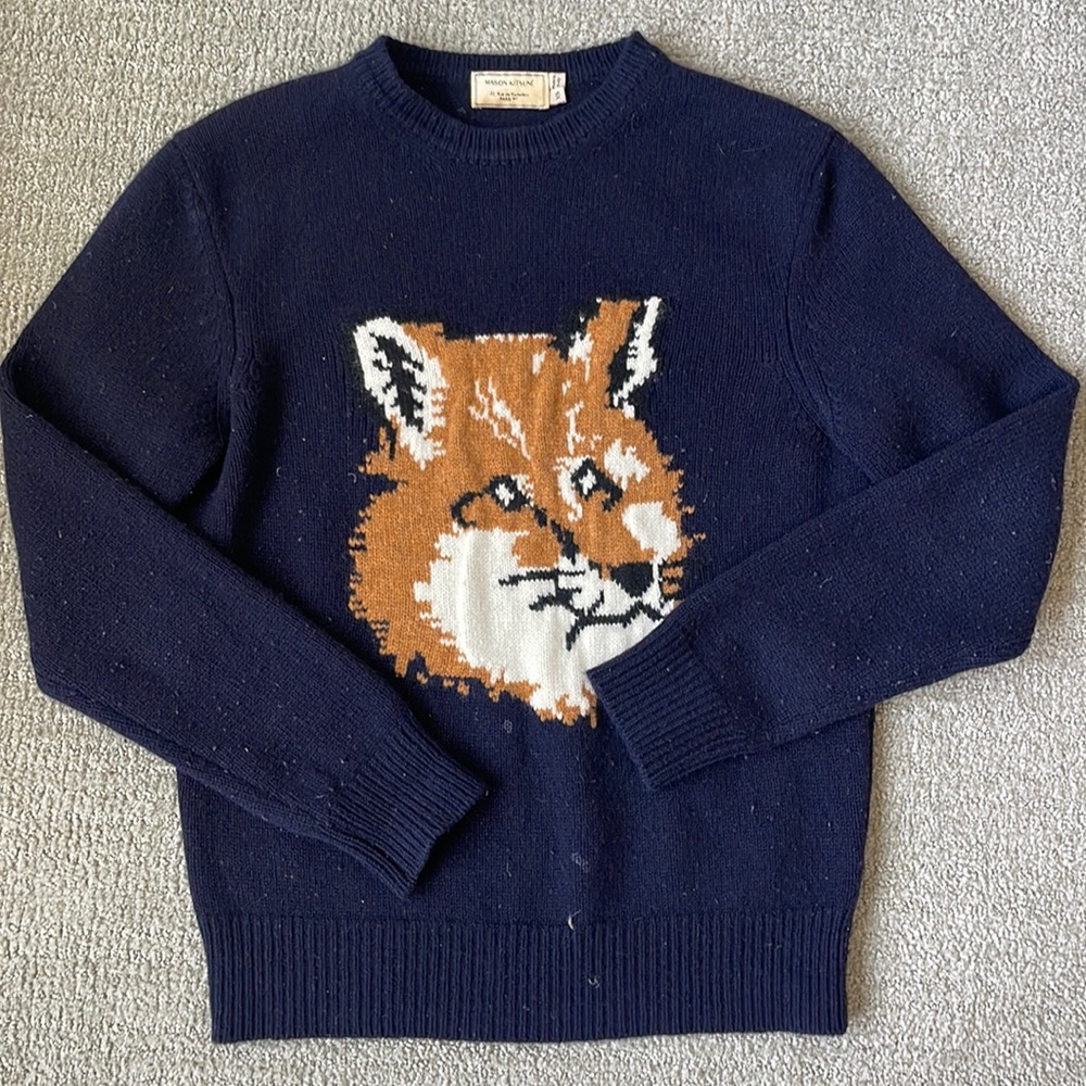 Maison Kitsune Navy Wool Sweater XS (Men’s size) fit Women S